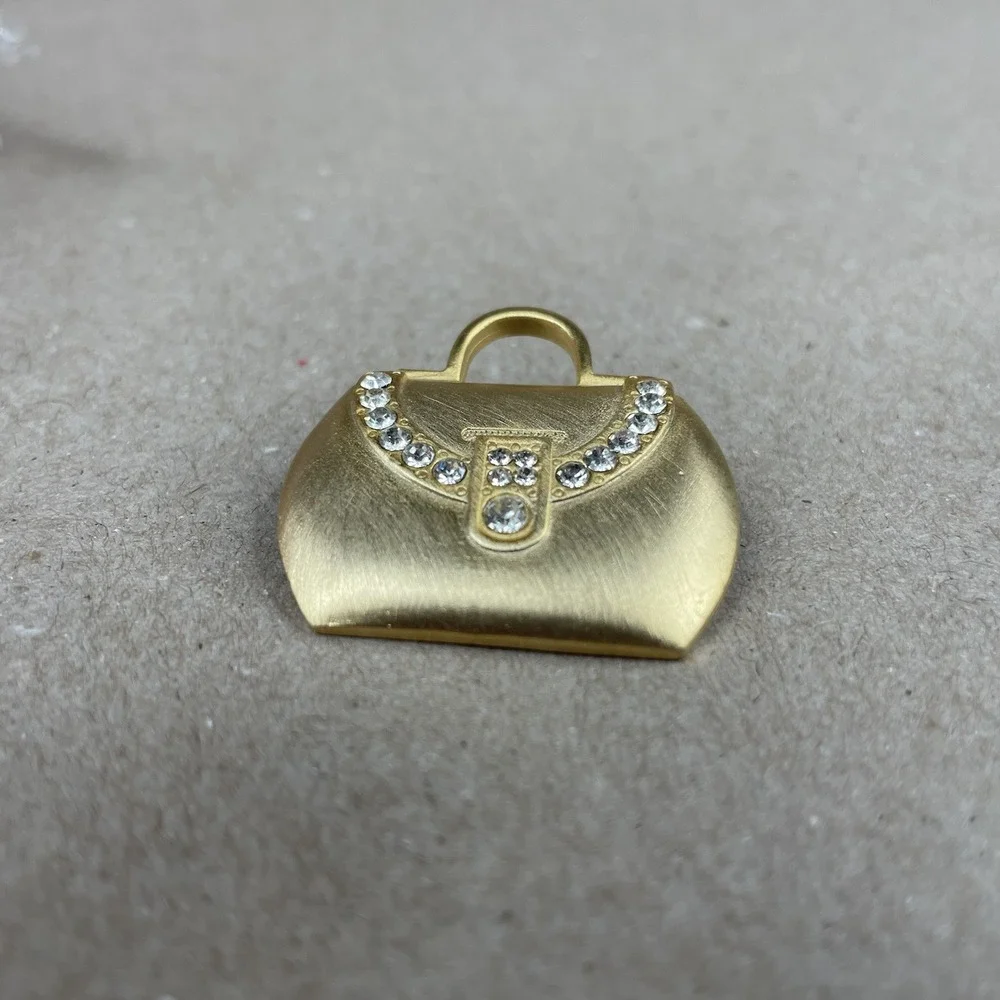 Vintage JJ Jonette LADIES PURSE TOTE BAG Brooch Pin RHINESTONES‎ Gold Tone Bling